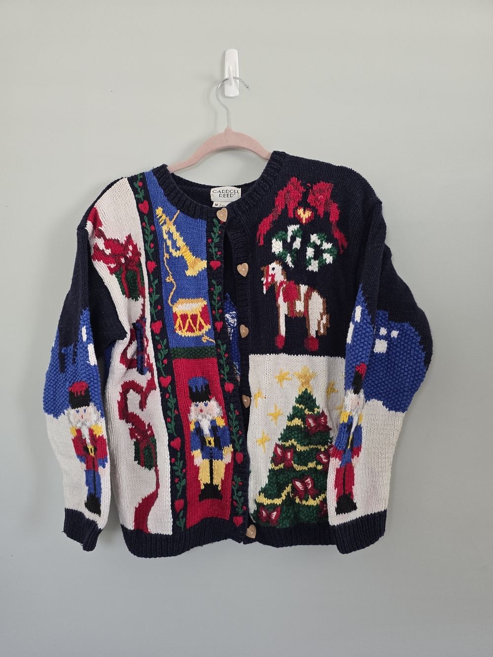 Vintage Carroll Reed Nutcracker Christmas Cardigan Ramie Cotton Women’s M